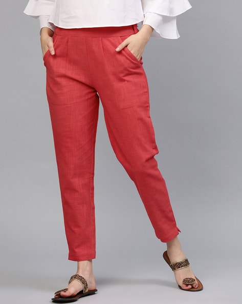 Qua Bottoms Pants and Trousers  Buy Powder Pink Solid Textured Crepe  Modern Trousers Online  Nykaa Fashion