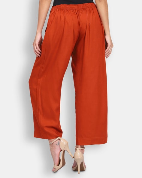 Silk Orange Regular Size Pants for Women for sale