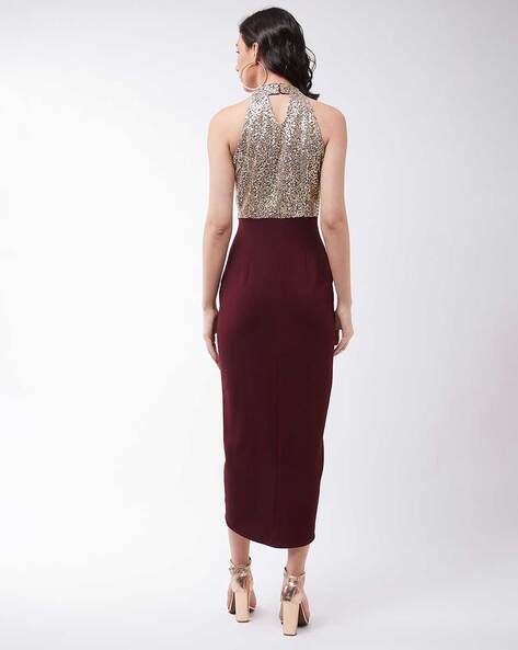 Miss Chase Maroon Lace Sheath Dress