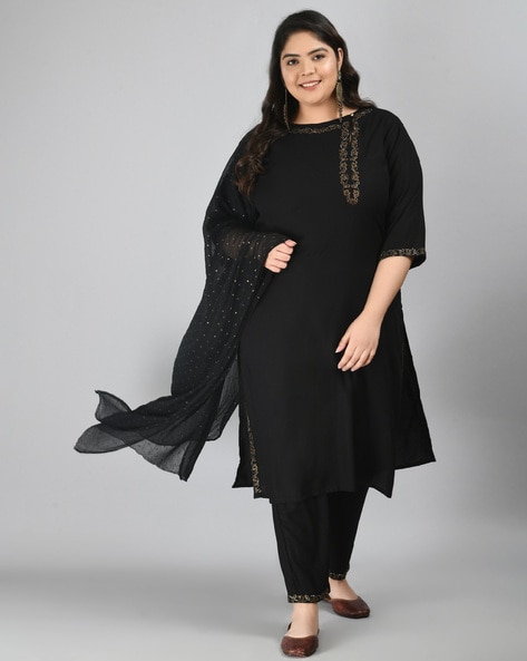 Black kurta shop design ladies