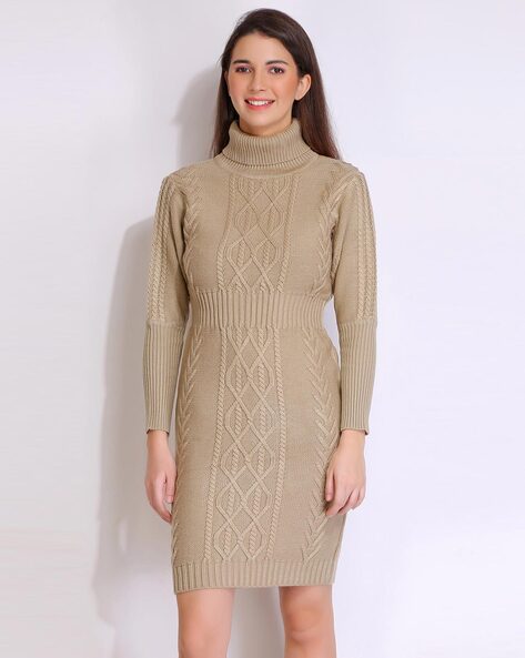 Beige high 2024 neck dress