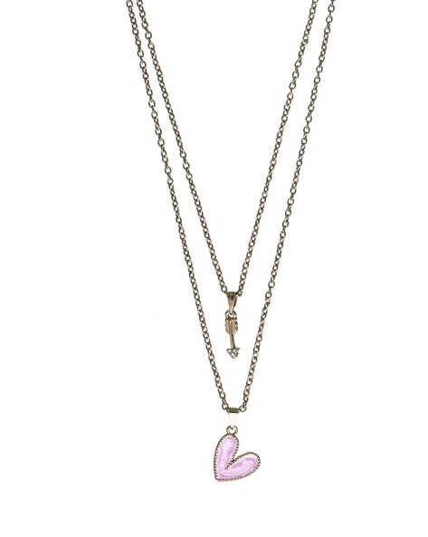 Prita By Priyaasi Priyaasi Pink Heart Rose Gold Layered Necklace For Women (Rose Gold, OS)