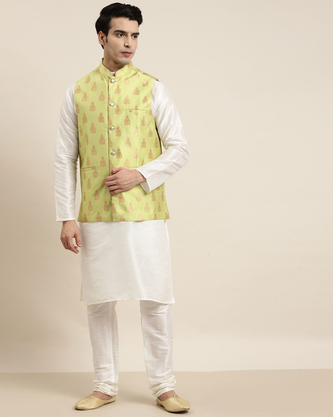 White kurta pajama on sale for mens with jacket