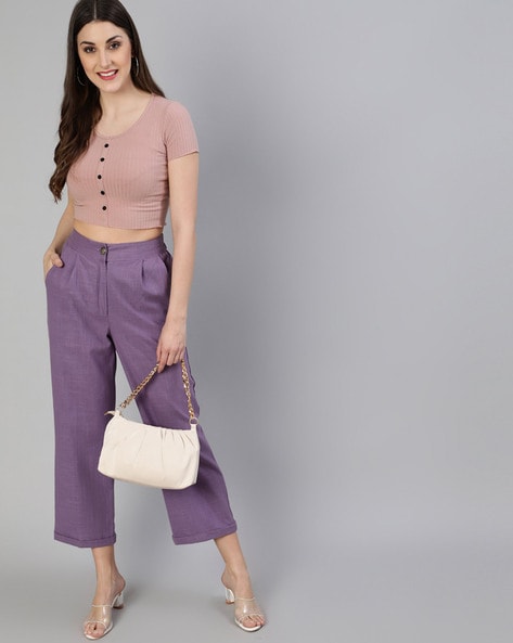 Solid High Rise Waist Pant