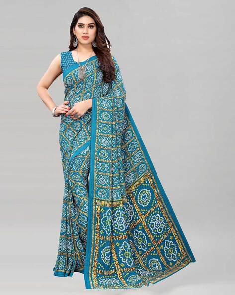 Multicolor printed cotton saree with blouse - GLORY SAREES - 1502948