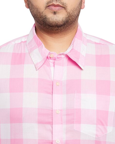 pink white check shirt