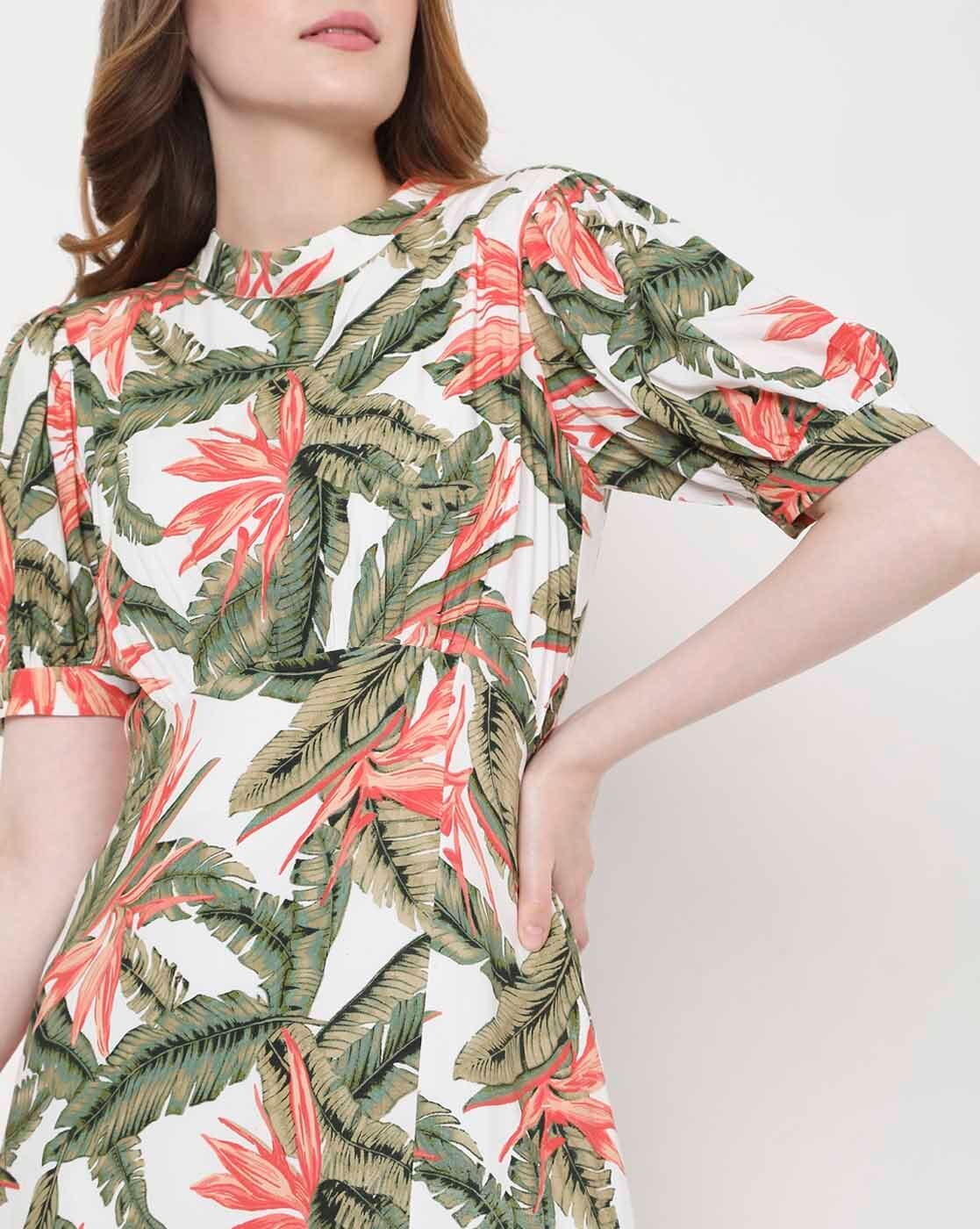 Women Tropical Print Short Sleeve Maxi Dress Casual Dress Vacation Dress  2021 - AliExpress