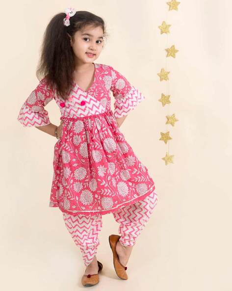 Designer Dress for Kids Angrakha Short Aline Frock with Gharara  Nameera  by Farooq