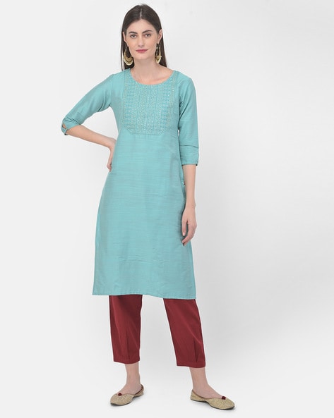 Span Embellished Straight Kurta