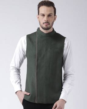 kisah Herringbone Print Nehru Jacket-picture-36