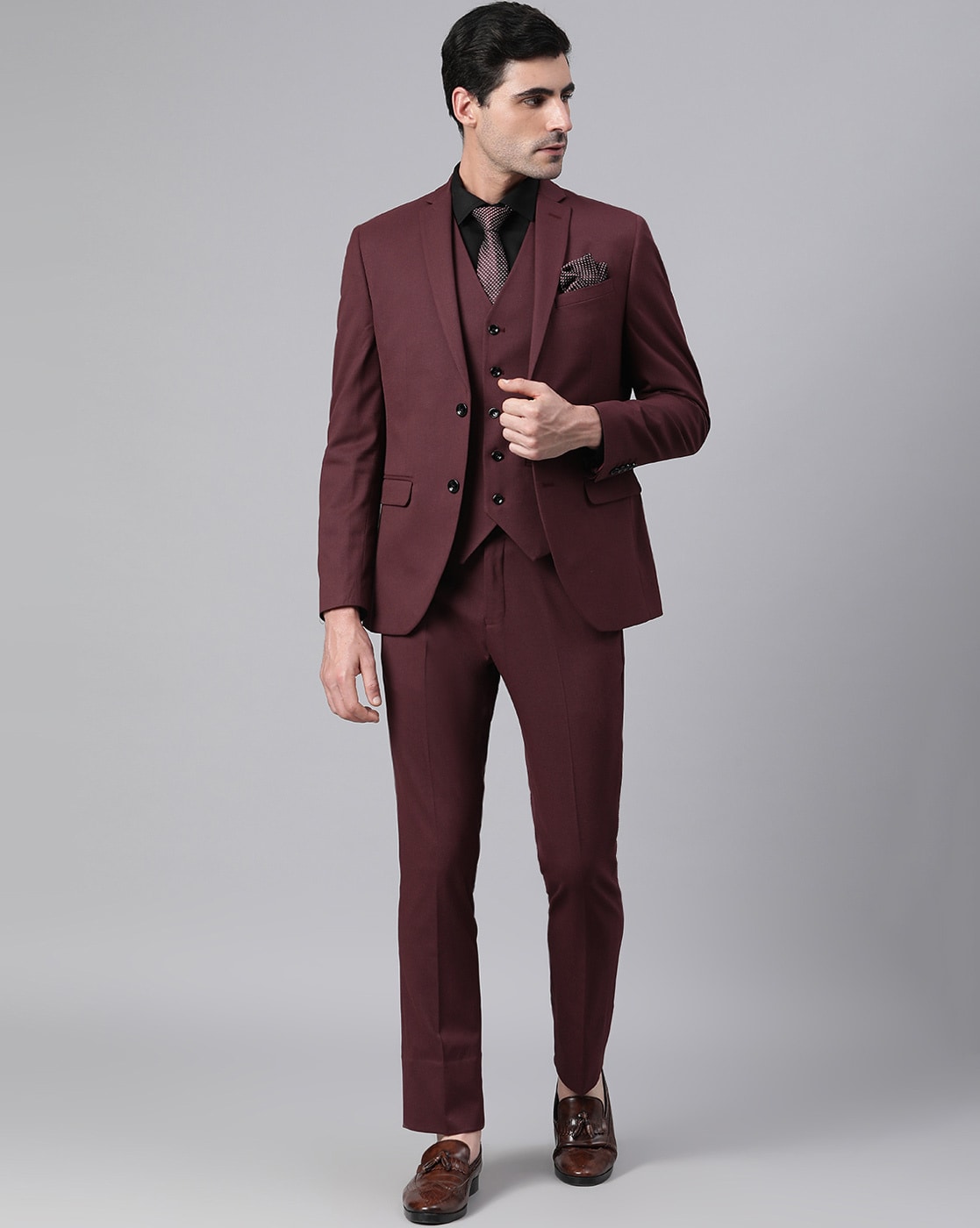 Buy Arvind Men Wine Tailored Regular Fit Three Piece Suit(Brown,42,8904290700892)  at Amazon.in