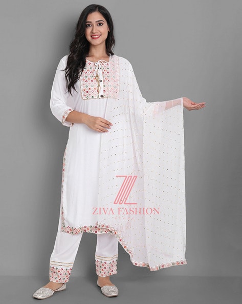 Buy Off White Kurta Suit Sets for Women by Jaipur Kurti Online | Ajio.com