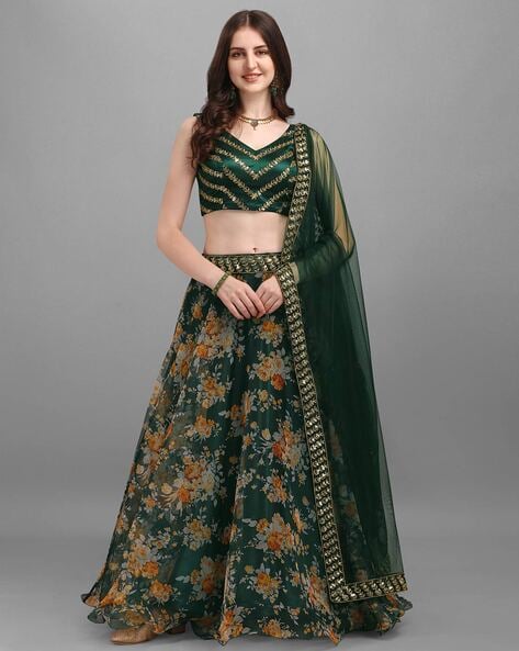 Buy online Women Green Semi-stitched Lehenga Choli With Dupatta from ethnic  wear for Women by Anara for ₹1499 at 77% off | 2024 Limeroad.com
