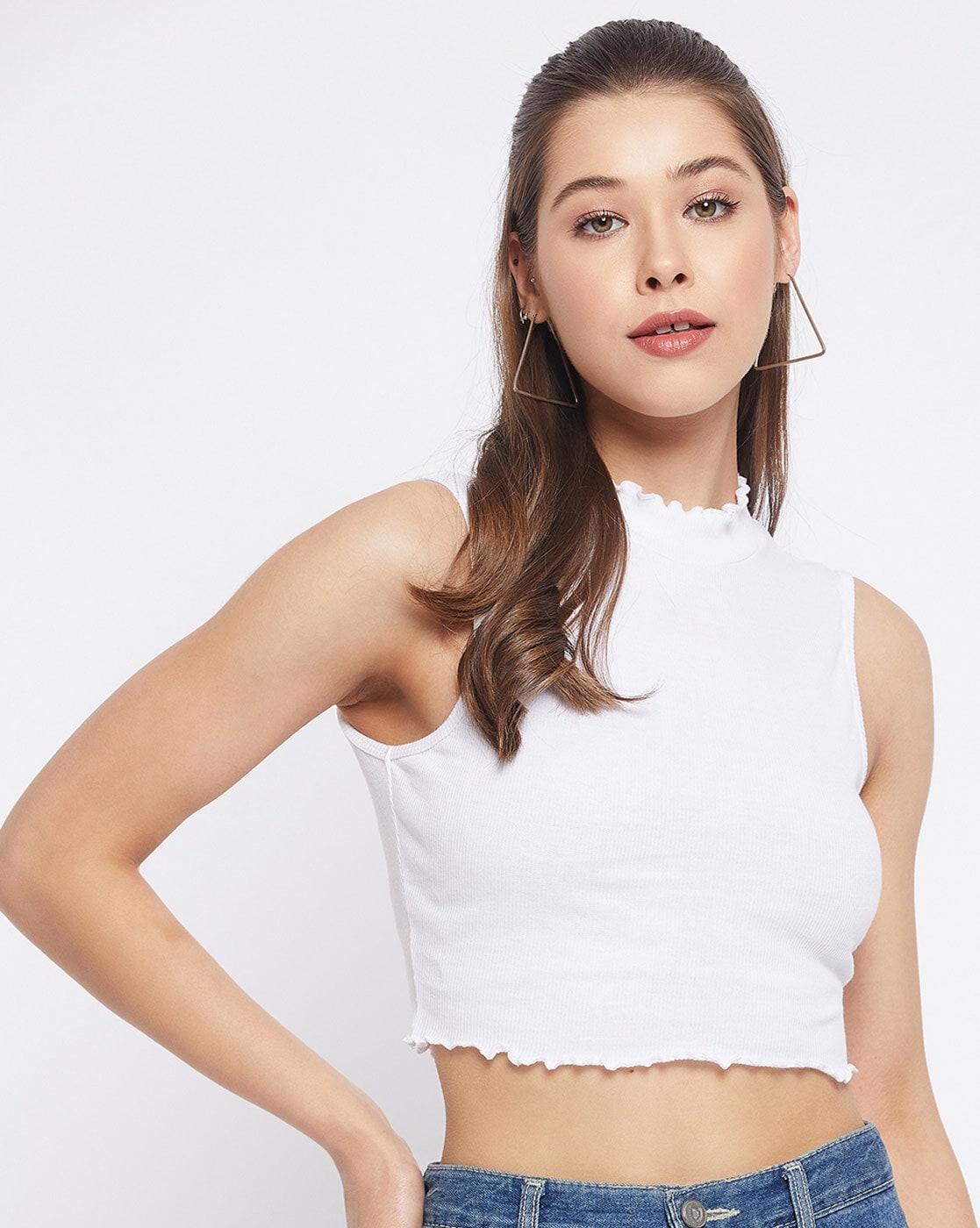 Buy Le Bourgeois Sexy White Colour Women's Strap with adjuster Sleeveless  Vest Blouse Tank Top Online at Low Prices in India 