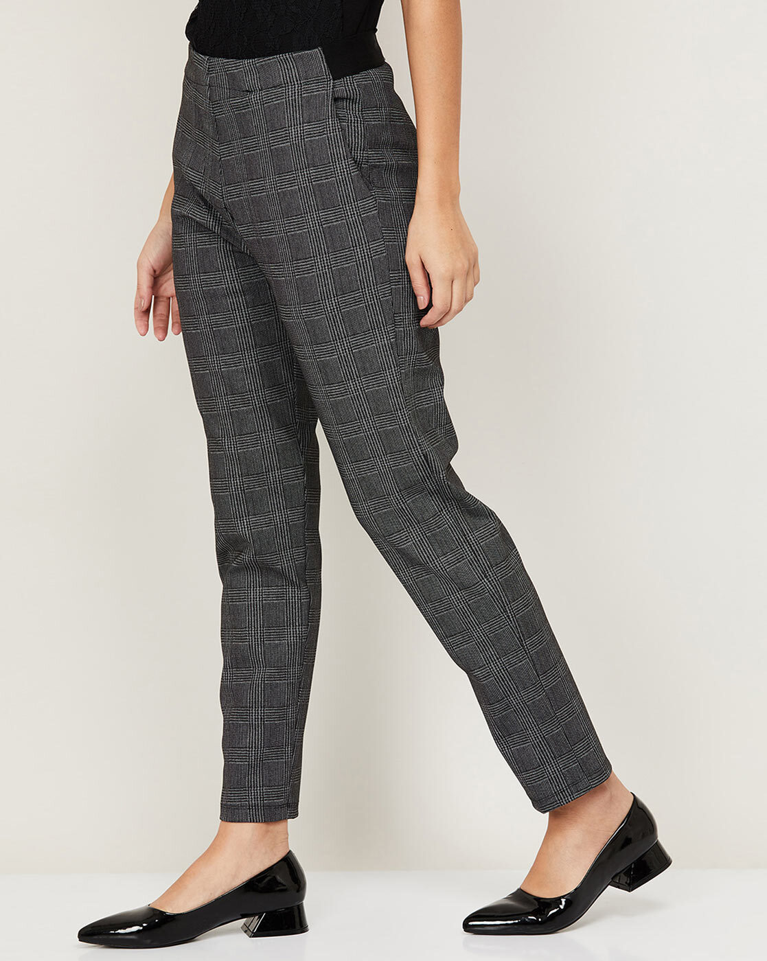 Light Grey Check Ankle-Length Formal Women Regular Fit Trousers - Selling  Fast at Pantaloons.com