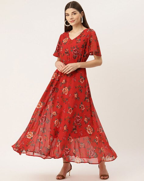 DEEWA Floral Print Fit and Flare Maxi Dress