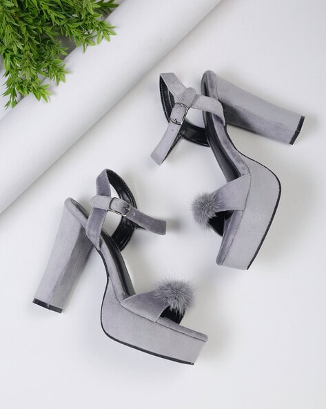 Single Sole Feather High Heels GRAY ($45) ❤ liked on Polyvore featuring  shoes, grey suede pumps, mid heel pumps, gray … | Feather shoes, High heels  stilettos, Heels