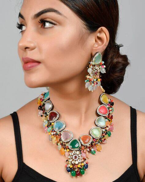 Silvermerc Designs Jadau & Beaded Necklace & Earrings Set