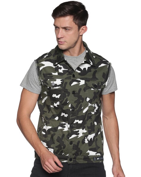 Stylish14 Camouflage Denim Waistcoat for Men Military Jacket Fashion Army  Outfit Women Denim Sleeveless Coat Tops Waistcoat (L) : Amazon.in: Clothing  & Accessories