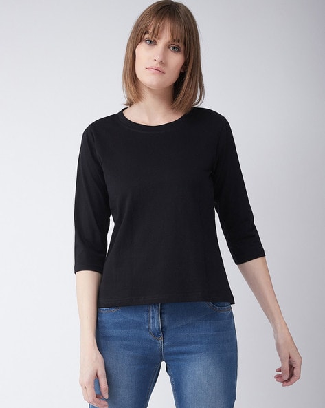 Miss Chase Solid Round Neck T-shirt