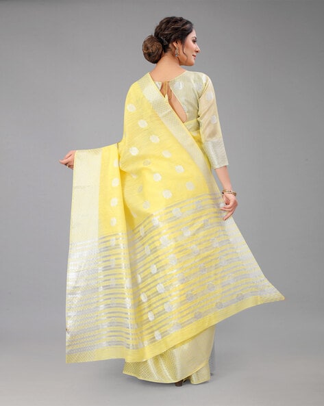 Banarasee Handwoven Faux Georgette Saree With Silver Zari Buti Design-