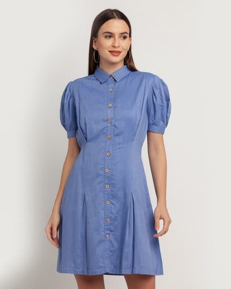 Zink London Shirt Dress with Puff Sleeves