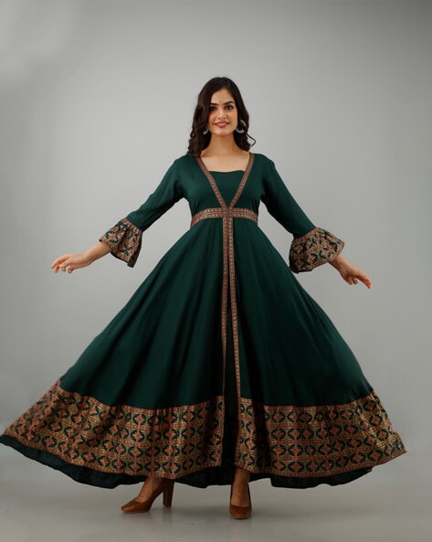 Bottle Green Flared Gown