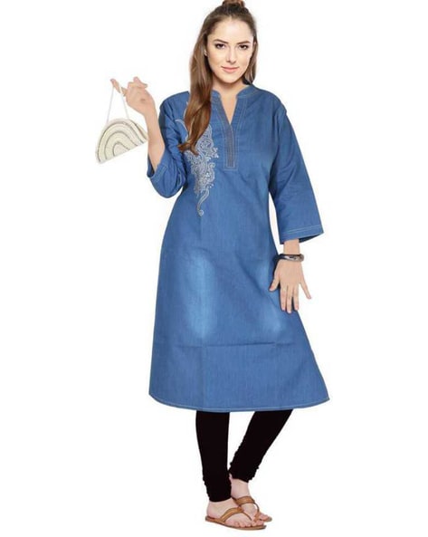 Shop Now Plain Cotton Kurtis Kurtas Blue Color Short Kurtis For Ladies –  Lady India