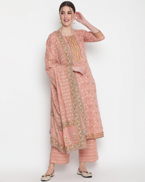 Buy online Women Off-white Round Neck Kurta Palazzo Set With Dupatta from  ethnic wear for Women by Niza Fashion for ₹1449 at 84% off | 2024  Limeroad.com