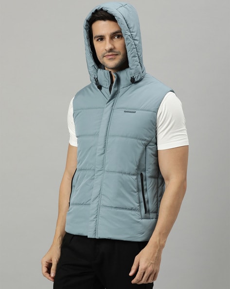 Buy WOODLAND Mens Solid Sleeveless Green Jacket online