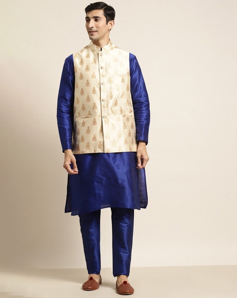 Buy Tag 7 Black Kurta Pajama with Blue Jacket at Amazon.in