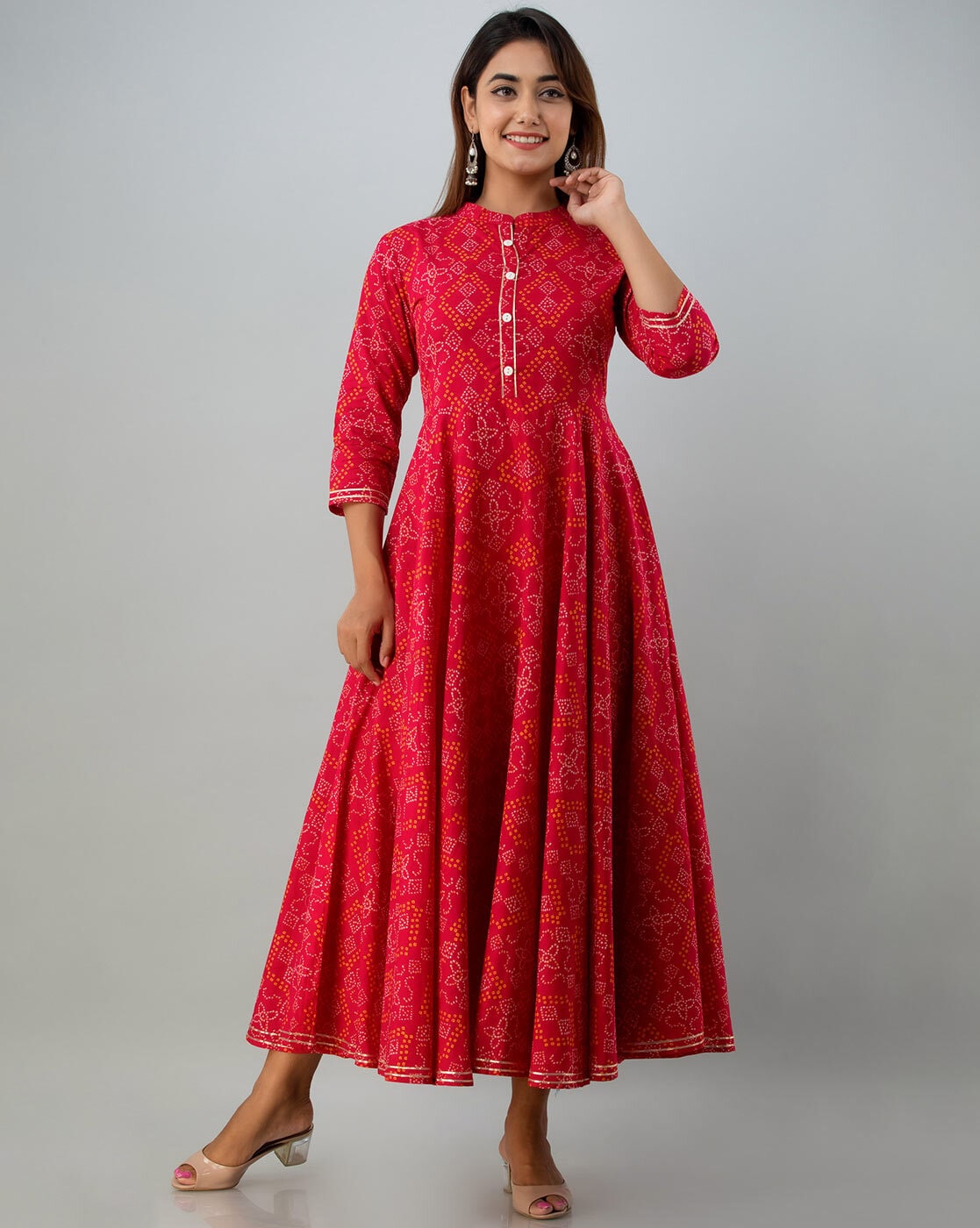 Women's Cotton Frock style kurti with side ties - KT675