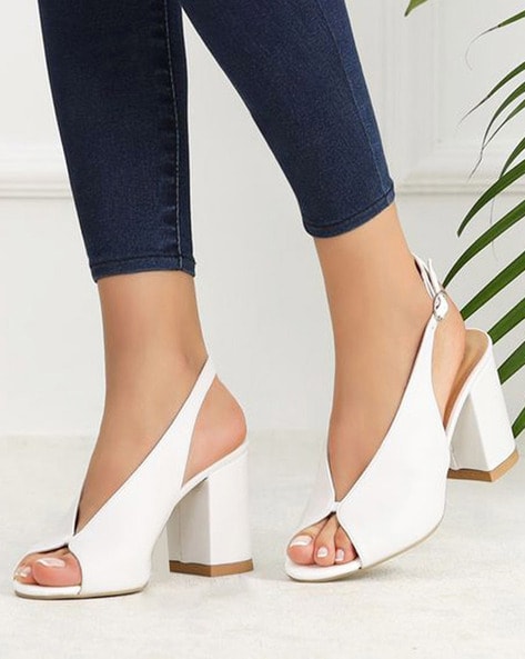 Buy Shoetopia Stylish Slingback Peep Toe White Pumps Stiletto Heeled  Sandals For Women Online