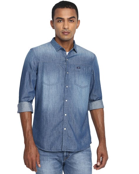 Lee Mens Denim Shirt Western Pitch Black Jean Shirts Slim Fit | eBay