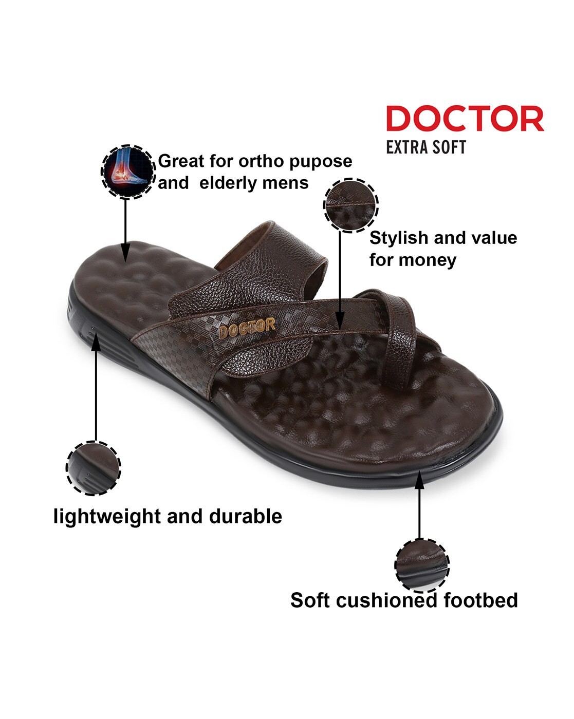 Buy DOCTOR EXTRA SOFT Tan Ortho Care Orthopedic Diabetic Comfortable Dr  Sole Footwear Daily Use Casual Home Wear Stylish Latest Black Cushioned One  Toe Ring Thump Chappal-Sandals-Slippers for Men's-Gents-Boy's L-5 Online at