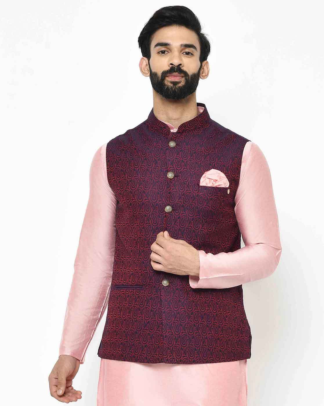 Buy Pink 3-Piece Ethnic Suit for Men by KISAH Online | Ajio.com