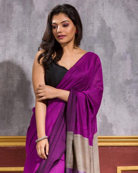 Teejh Peony Lilac and White Mulmul Saree