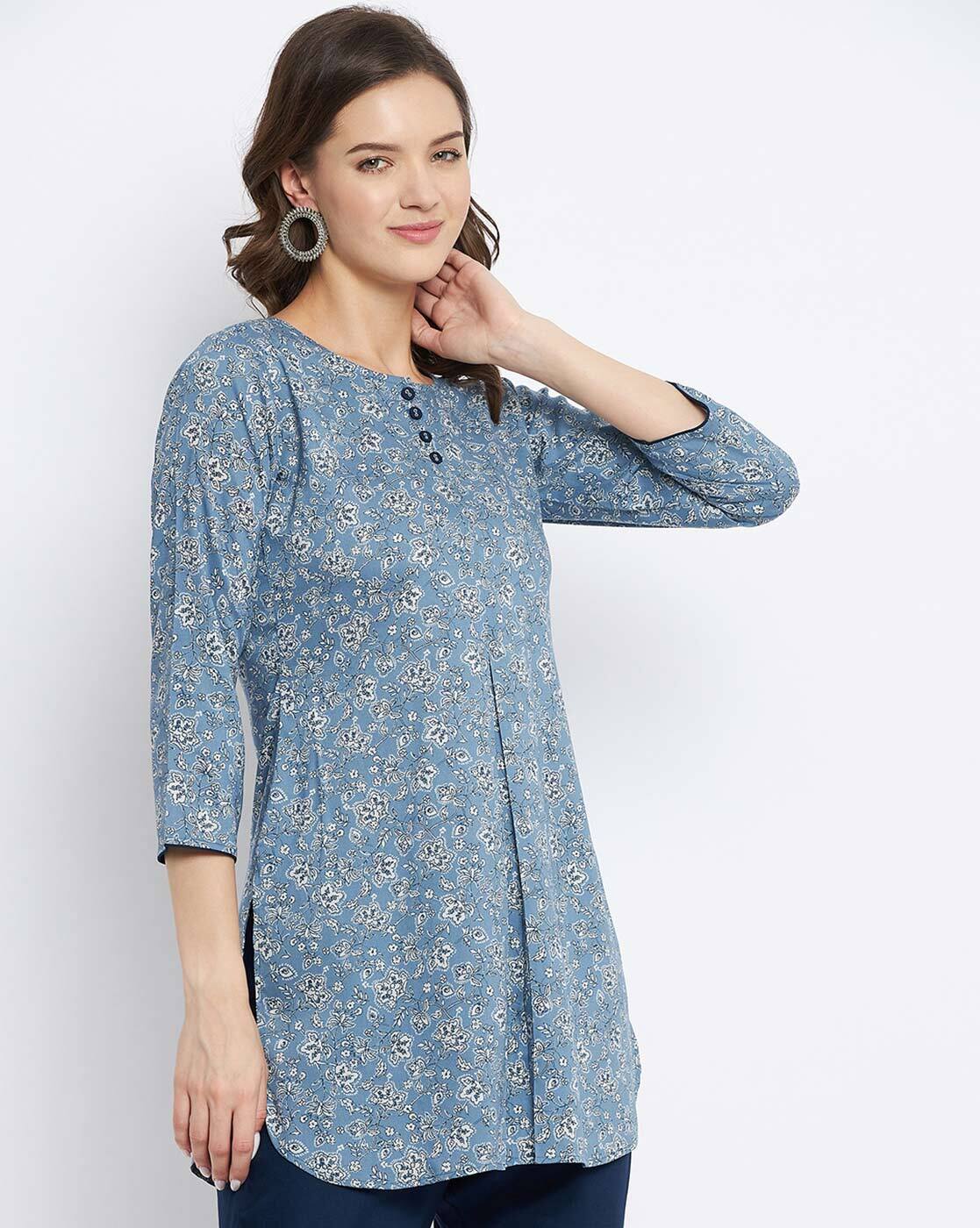 Buy online Blue Printed Straight Kurti from Kurta Kurtis for Women by  Jaipurethnicweaves for ₹559 at 65% off | 2024 Limeroad.com