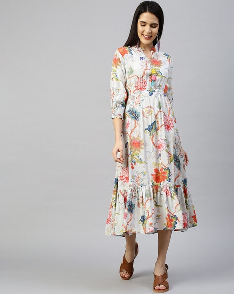 Puff Sleeves Floral Georgette Dress – BITTERLIME