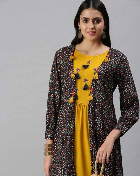 Long anarkali kurta with shrug best sale