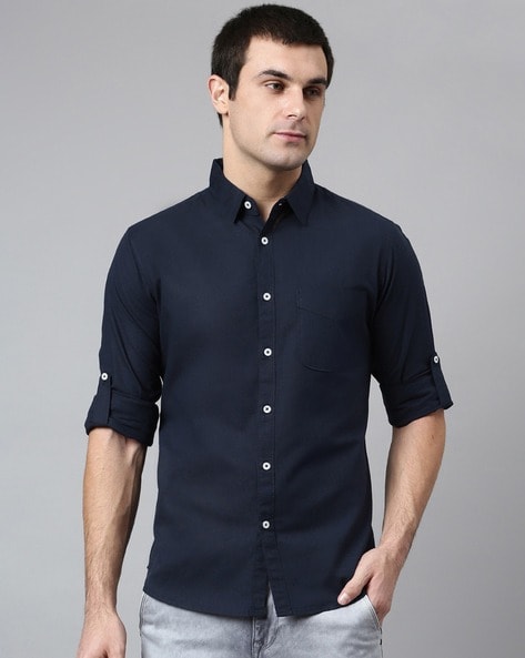 Buy Slim Fit Solid Collar Casual Shirt Navy Blue Gray and Maroon
