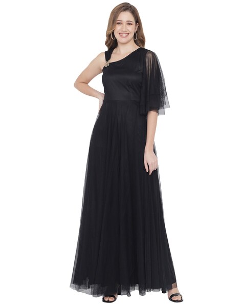 Elegant Black Net Sleeveless Gown