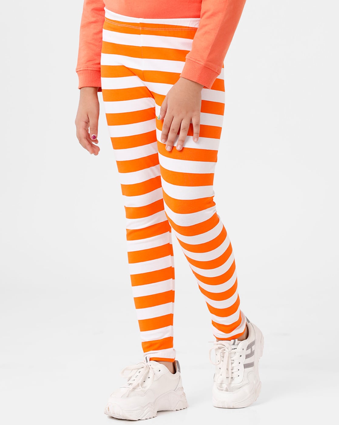 Horizontal Orange Striped Yoga Leggings - Buy Print Leggings Online
