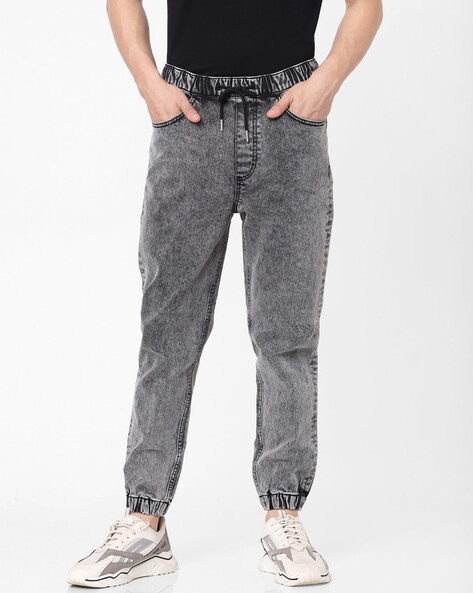 Grey acid wash online joggers