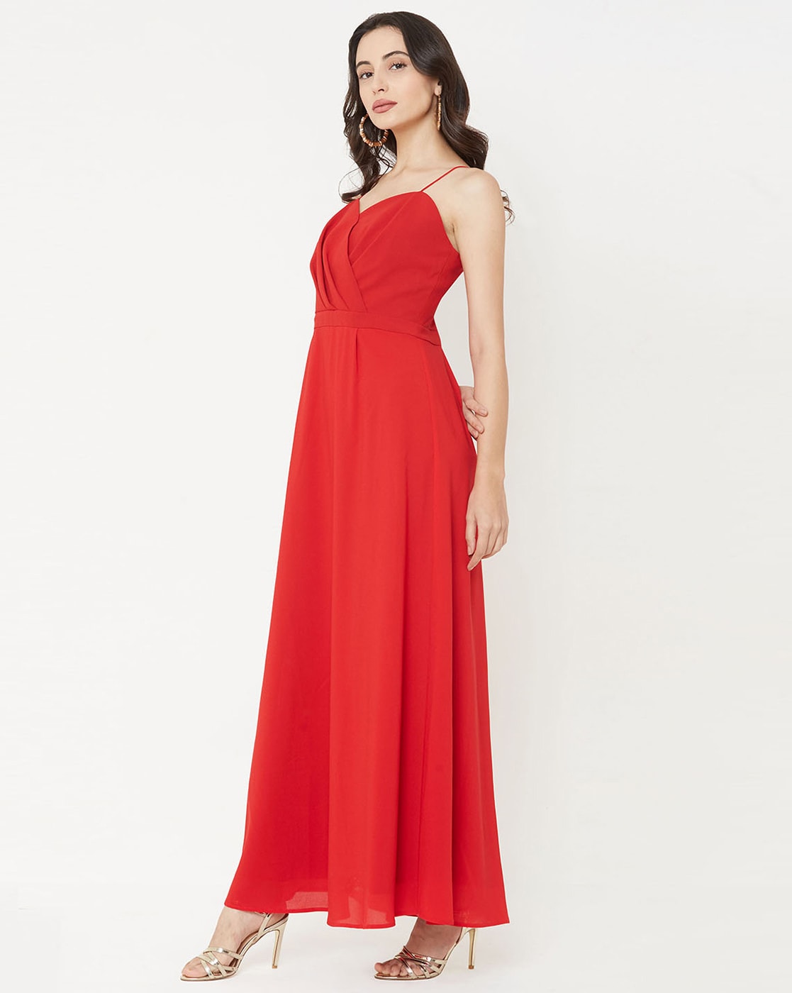 Run The World Red Plunge Neckline Ruffle Maxi Dress – Club L London - AUS