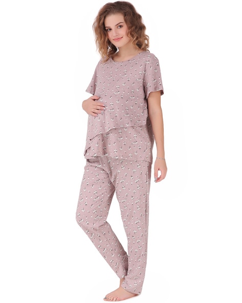 Maternity 2 Pieces Loungewear Set in Pink/Black – Angel Maternity USA