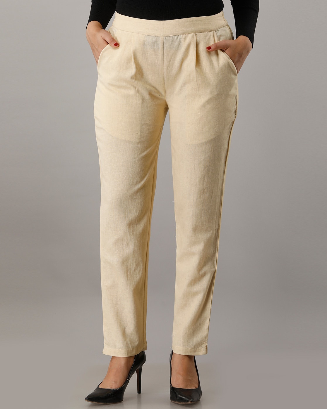 Buy Cream Trousers  Pants for Women by Iridaa Jaipur Online  Ajiocom