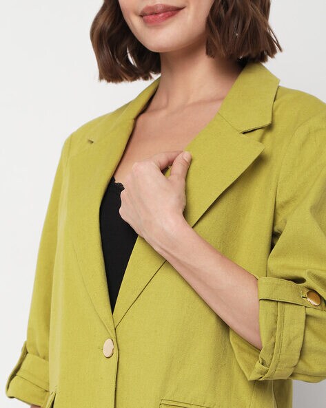 Single-Breasted Blazer with Roll-Up Sleeve