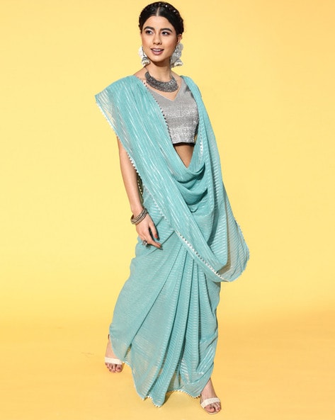 Buy Grey Gotapatti Organza Saree - Koskii