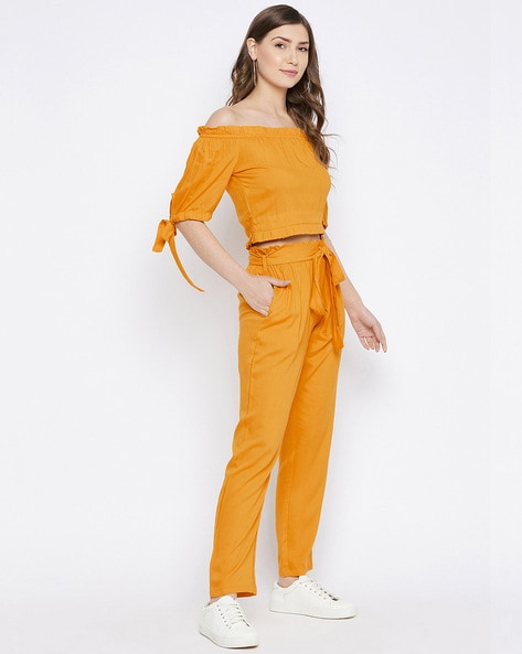 Yellow off cheap shoulder jumpsuit